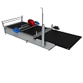 Industrial Automated Cutting Machine Featuring Metal Frame Platform And Red Component