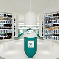 Well Organized Specialty Store Interior With Shelves Displaying Various Products And Green Cylindrical Stand