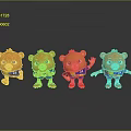 Cute Orange Cartoon Bear Characters In Blue Shirts With Four Different Poses