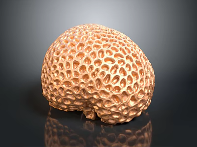 Golden Sea Urchin With Honeycomb Like Pores On Spherical Reflective Surface 3d model
