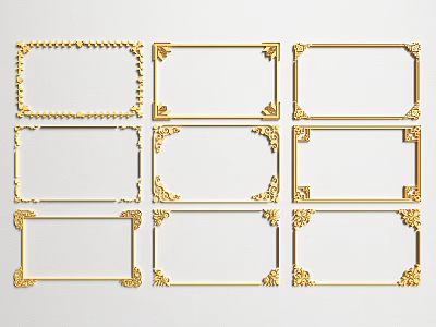 Multiple Golden Carved Frames Featuring Various Ornate Patterns And Designs 3d model
