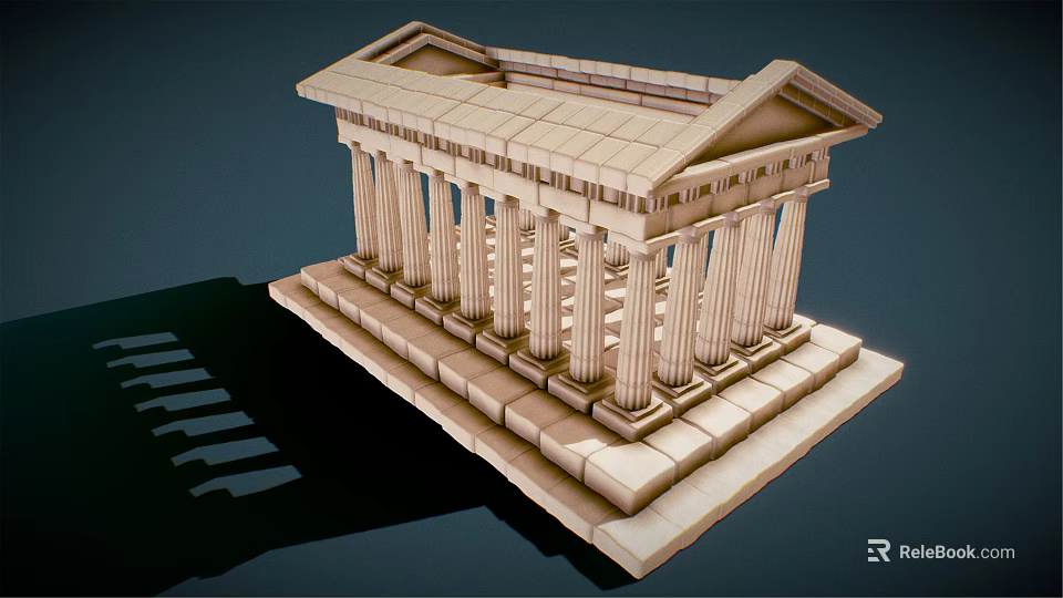 Classical European Architecture Featuring Row of Columns Pediment Stone Base Steps and Roof 3d model 