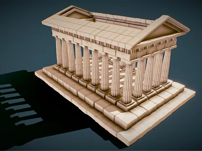 Classical European Architecture Featuring Row of Columns Pediment Stone Base Steps and Roof 3d model