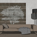 Modern Double Sofa Leather Sofa Floor Lamp Combination 3d model