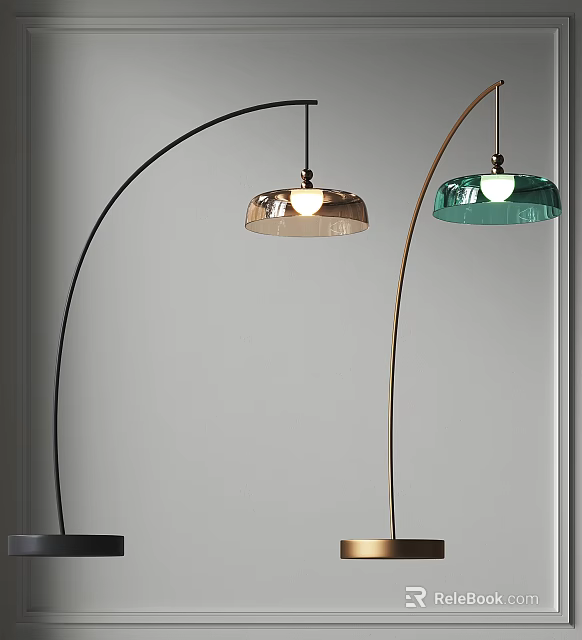 Modern Floor Lamps With Curved Arms And Dome Shaped Gold Green Shades For Living Room 3d model 