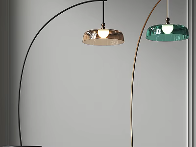 Modern Floor Lamps With Curved Arms And Dome Shaped Gold Green Shades For Living Room 3d model