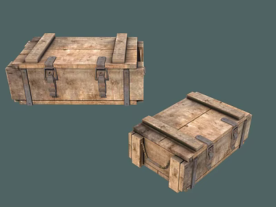 Vintage Style Wooden Crates With Rustic Wood Structure And Metal Clasps On Gray Background 3d model