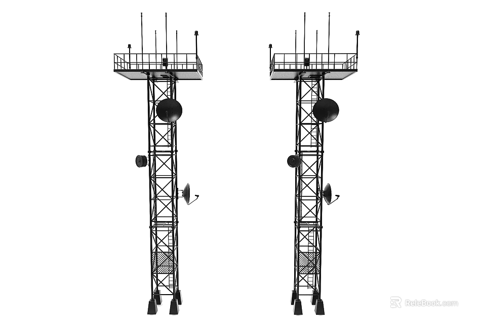Industrial Communication Towers as Key Industrial Equipment with Metal Structures Antennas and Dish Components 3d model 