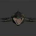 Crocodile 3D Model With Spotted Skin Open Mouth Lying On Dark Background