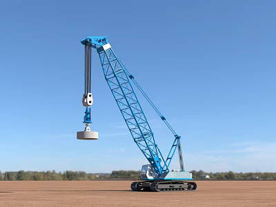 Construction Site With Blue Crawler Crane Lifting Weight Under Clear Sky 3d model
