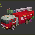 Red Fire Truck Toy With Ladder Setup And Black Wheels Design