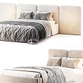 Modern Double Bed With Upholstered Headboard And Cozy Neutral Bedding 3d model