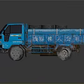 Blue Street Cleaning Truck With Black Circular Containers On Back