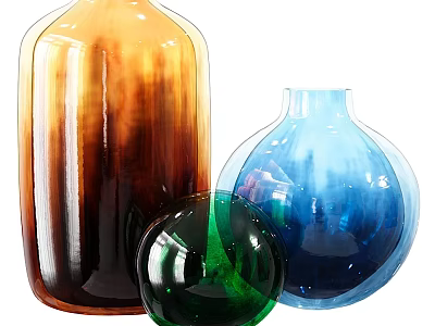 Colorful Glass Vase Decorative Ornament Set with Various Shapes and Tones 3d model