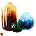 Colorful Glass Vase Decorative Ornament Set with Various Shapes and Tones