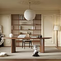 French Study Desk Bookcase Bookshelf Chandelier Floor Lamp 3d model