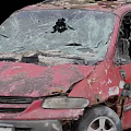 Old Damaged Red Car With Broken Windshield And Scratched Body Panels 3d model