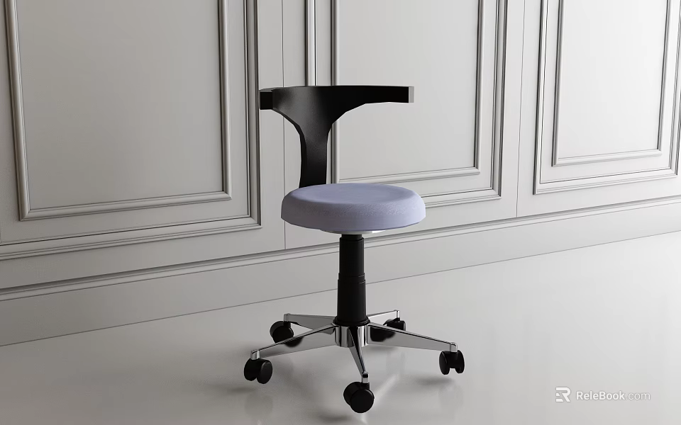 Clinic Examination Room Interior With Wheeled Stool White Seat Black Backrest Metal Base 3d model 