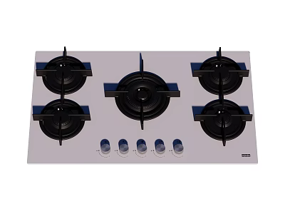 Modern Kitchen Gas Cooktop With Five Burners White Surface And Control Knobs 3d model