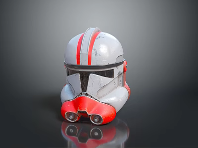Weapon Silver Helmet With Red Stripes And Tactical Combat Design 3d model