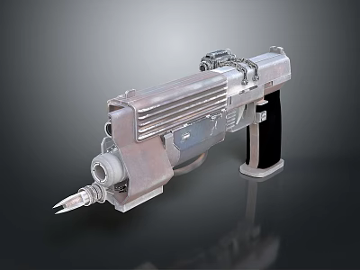 Futuristic Metallic Weapon Design With Mechanical Grip And Barrel Structure 3d model
