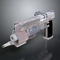 Futuristic Metallic Weapon Design With Mechanical Grip And Barrel Structure