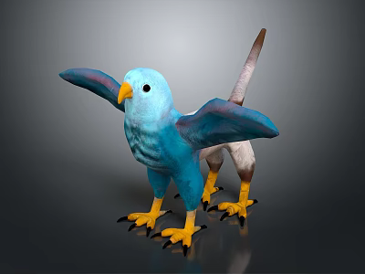 Blue Mythical Bird Creature With Yellow Beak Claws And Spread Wings 3d model