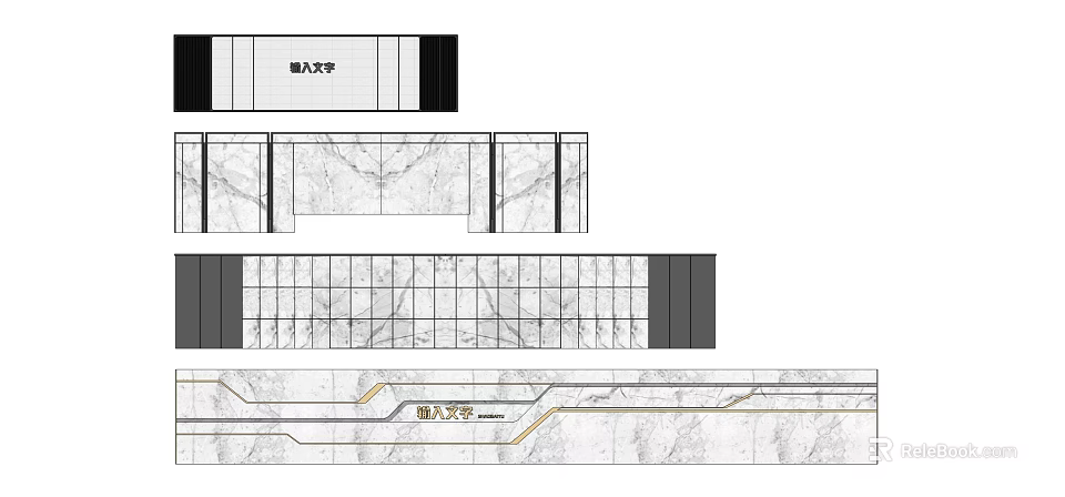 Modern Feature Wall Design With Marble Texture Linear Patterns And Inlaid Text 3d model