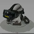 Black VR Headset With AR LAB Logo On Mannequin Head And Accessories