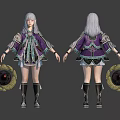 Silver Haired Fantasy Character In Purple Patterned Outfit With Creature Emblem Front Back Views 3d model