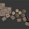 Wooden Storage Boxes And Barrels With Open Small Boxes For Household Items