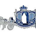 Blue And Silver Decorative Carriage Ornament Set With Horse And Crown Details