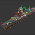 Large Gray Naval Warship With Red Bottom And Military Equipment On Deck