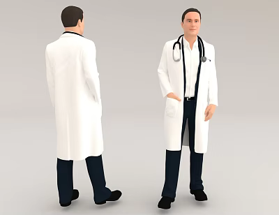 Man in White Doctor Coat with Stethoscope Standing Front and Back View 3d model