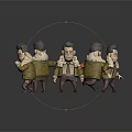 Game And Movie Character Cartoon Style Multiple Poses Green Jacket Tie Standing On Circular Base
