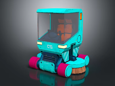 Automatic Floor Cleaning Robot With Transparent Cover Orange Inner Parts Pink Wheels And Brushes 3d model
