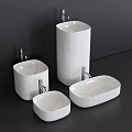 Modern White Ceramic Washbasins With Various Shapes On Dark Countertop Background 3d model