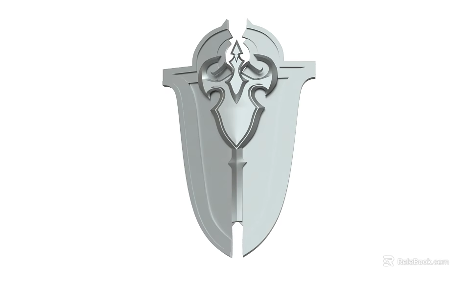 Detailed Silver Decorative Shield With Intricate Ornate Design And Central Sword Emblem 3d model 
