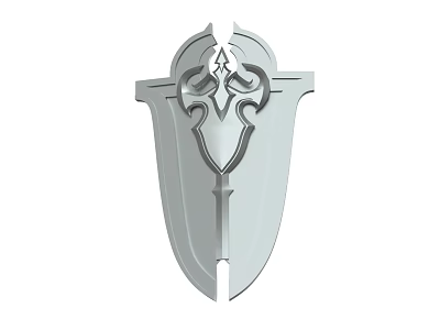 Detailed Silver Decorative Shield With Intricate Ornate Design And Central Sword Emblem 3d model