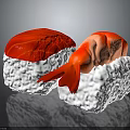 Fresh Two Piece Sushi With White Rice And Red Shrimp Tail