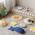 Cute Shaped Pillows Dinosaur Pumpkin Flower Whale On Carpet With Padded Bench