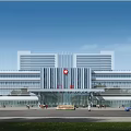 Modern Hospital Building Design With Green Roofs Glass Corridor And Surrounding Greenery