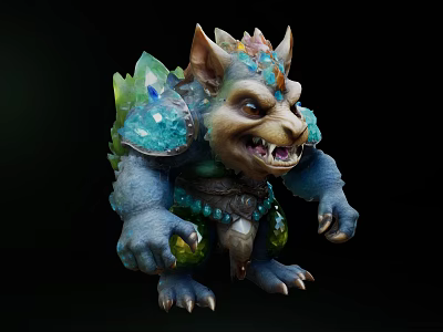 Fierce Horned Blue Monster Game Movie Character With Sharp Teeth And Crystal Armor Details 3d model