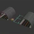 Dual Concrete Tunnel Structure With Connecting Walkway Traffic Lights And Road Markings