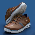 Brown Leather Casual Shoes With Blue Stripes And White Sole Design