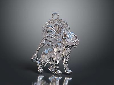 Silver Lion Shaped Pendant With Diamond Accents For Fashion Accessories 3d model