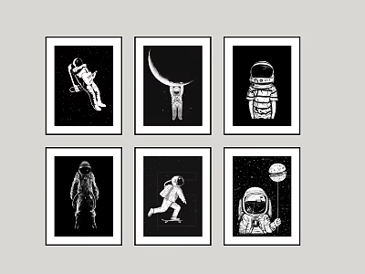 Space Themed Wall Art Prints Featuring Astronaut Moon And Planet Designs 3d model