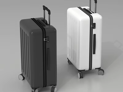 Two Modern Black and White Suitcases with Retractable Handles and Rolling Wheels 3d model