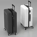 Two Modern Black and White Suitcases with Retractable Handles and Rolling Wheels 3d model