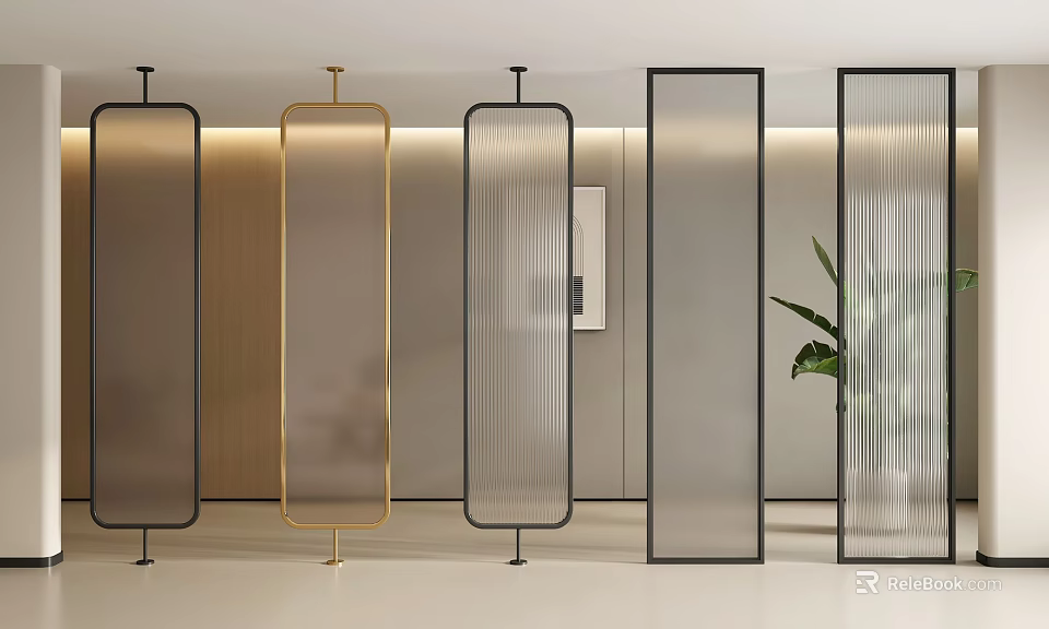 Modern Room Dividers With Glass Panels And Metal Frames In Contemporary Interior Space 3d model 
